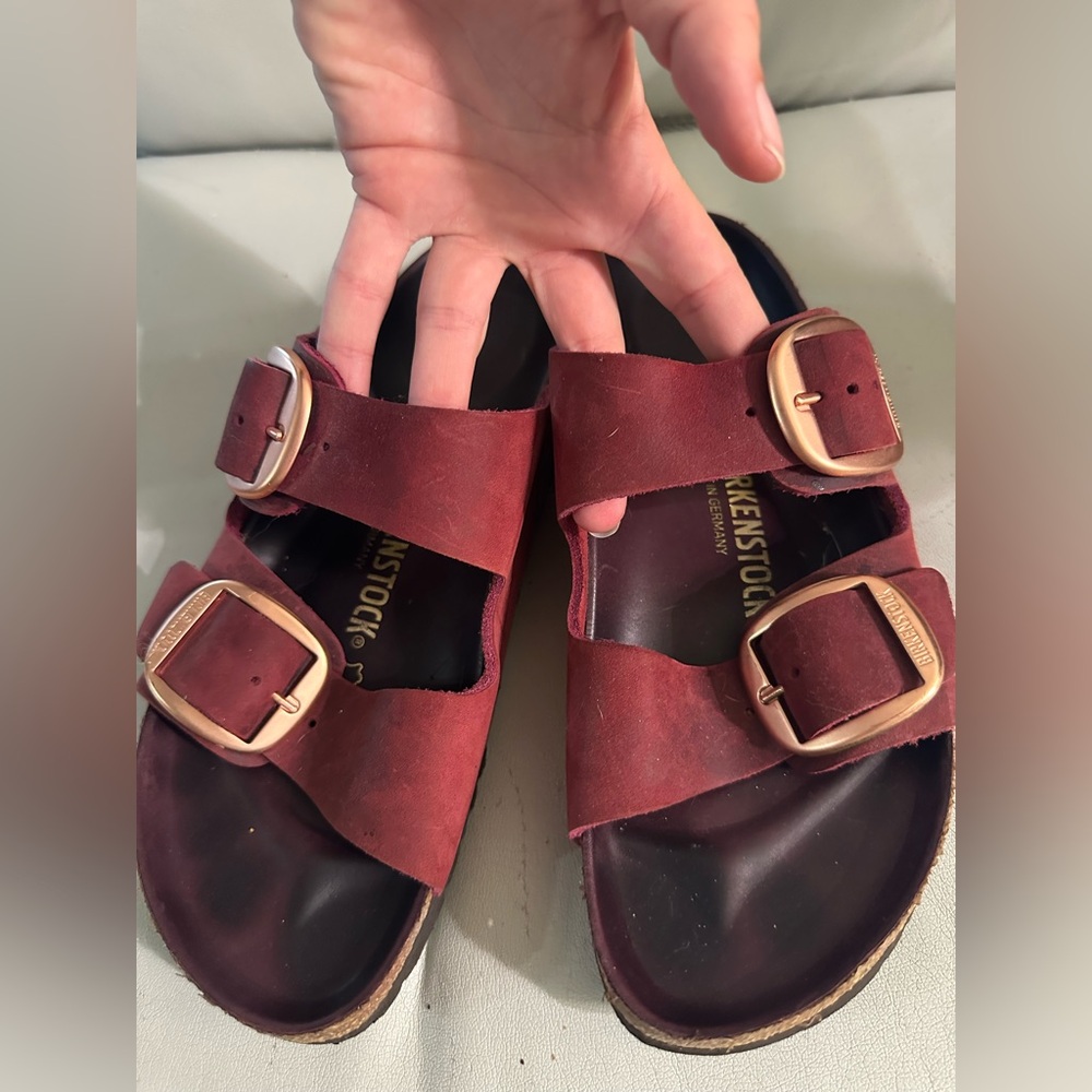 Birkenstock Red Burgundy Double Buckle Sandals